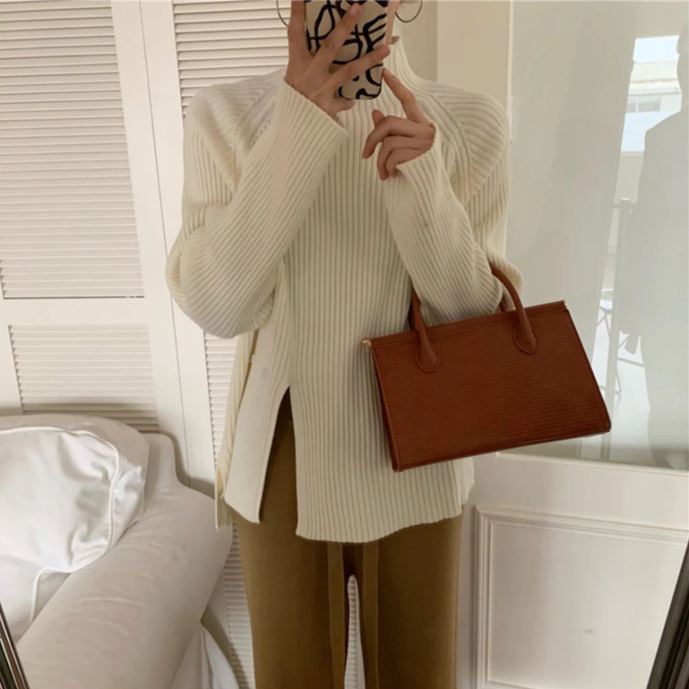 Maloi | Pull à col roulé élégant pour femmes avec nœud fendu | Coupe décontractée