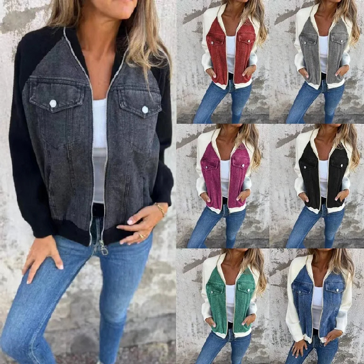Carolina | Veste bombardier en denim pour femmes avec poches pratiques