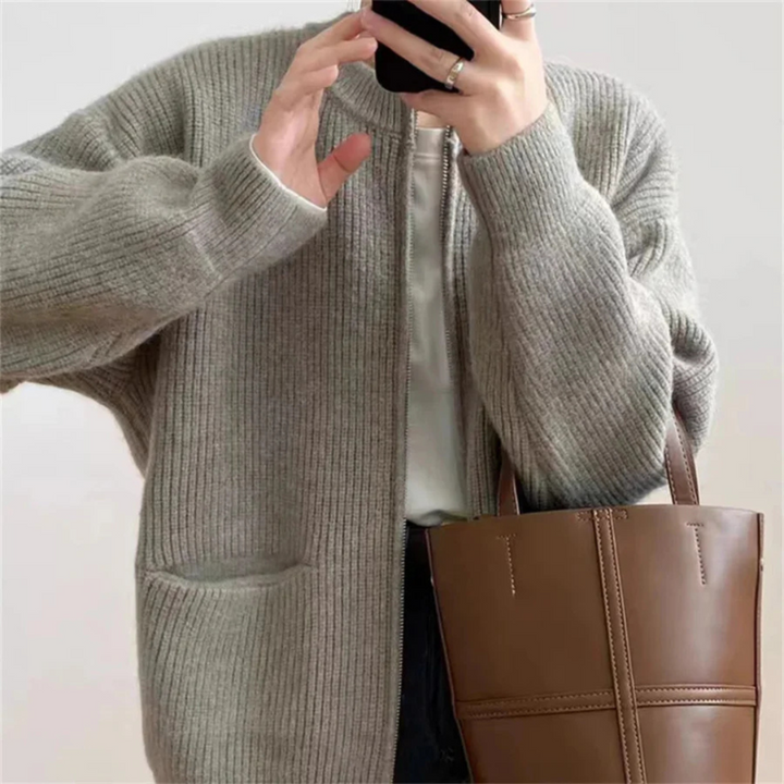 Cardigan élégant pour dames avec fermeture à glissière - Extra large pour le confort et l'élégance