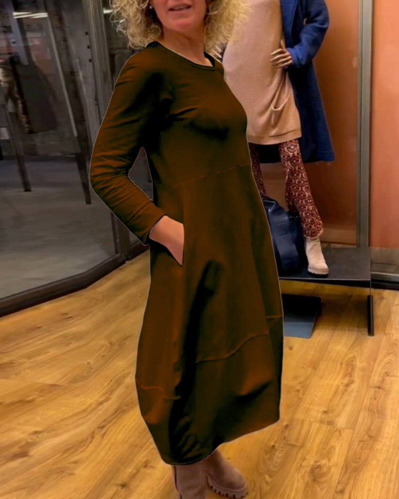 Stéphanie™ - Robe midi noire avec poches