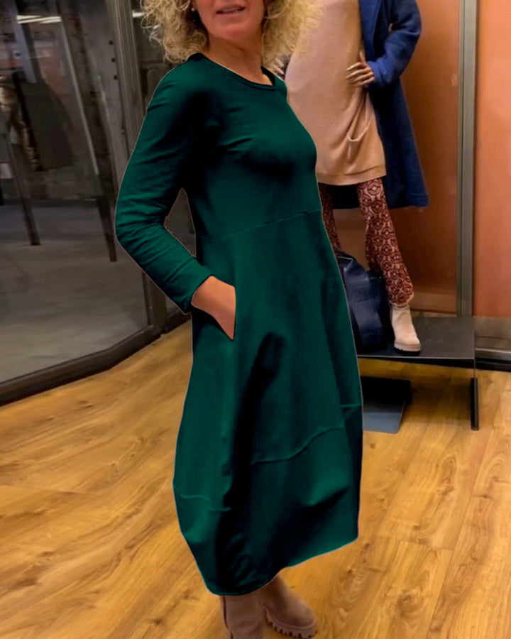 Stéphanie™ - Robe midi noire avec poches