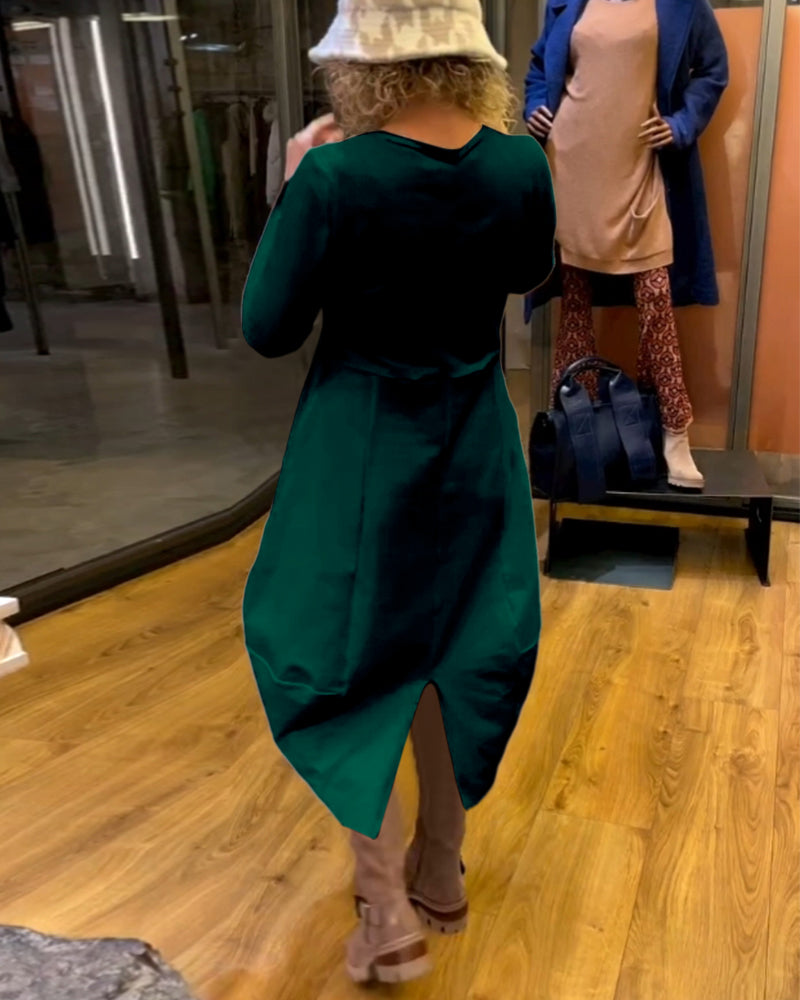 Stéphanie™ - Robe midi noire avec poches