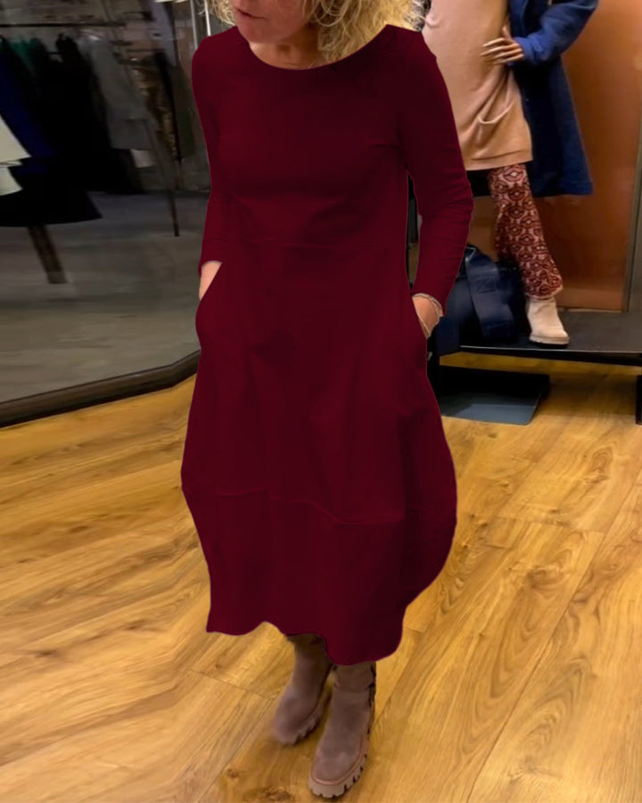 Stéphanie™ - Robe midi noire avec poches