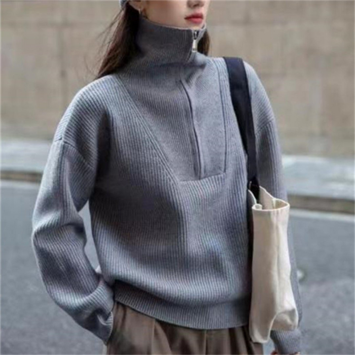 Jowena | Pull en tricot doux pour dames avec demi-fermeture à glissière