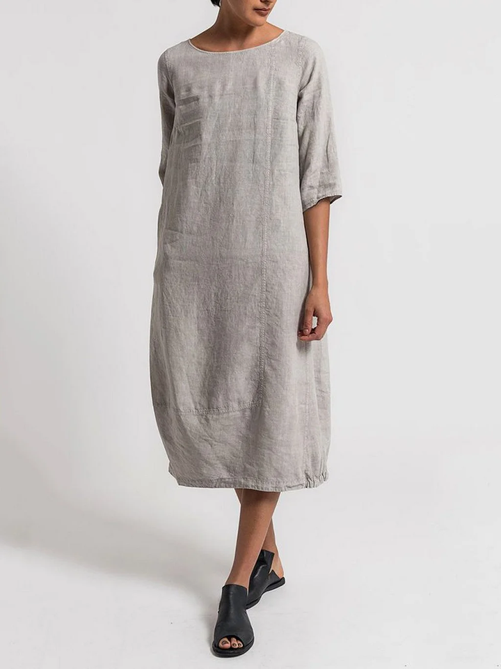 LD | Robe Décontractée Unie à Col Rond et Manches 3/4 – Style Chic
