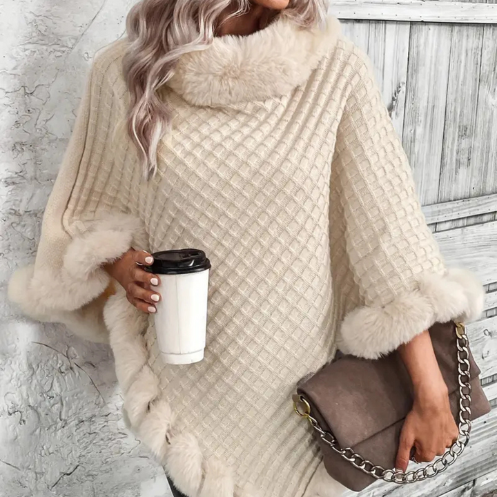 Pull d'hiver à col de tortue Chic Jattina pour femmes avec accents de fourrure luxueux