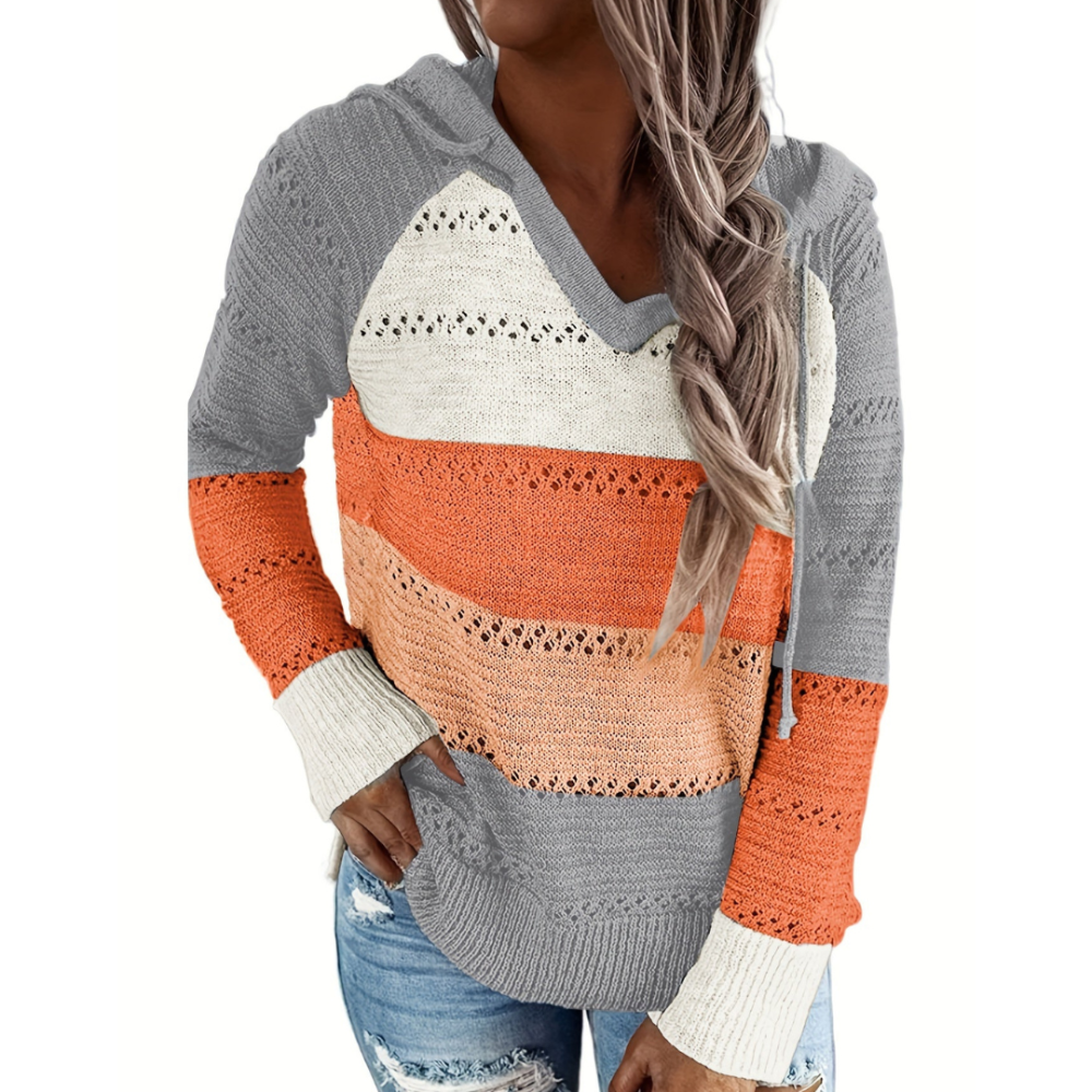 Kristina | Pull à capuche à col en V pour femmes | Pull en tricot douillet