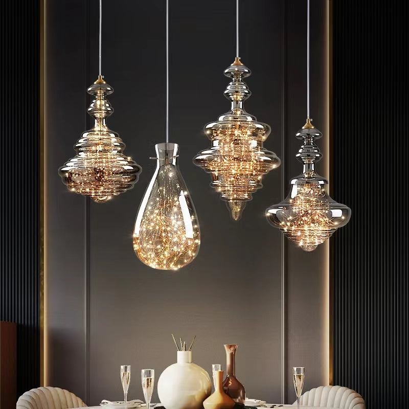 Lampe suspendue étoilée en verre gris pour une atmosphère enchanteresse