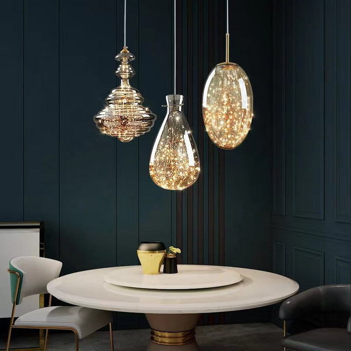 Lampe suspendue étoilée en verre gris pour une atmosphère enchanteresse