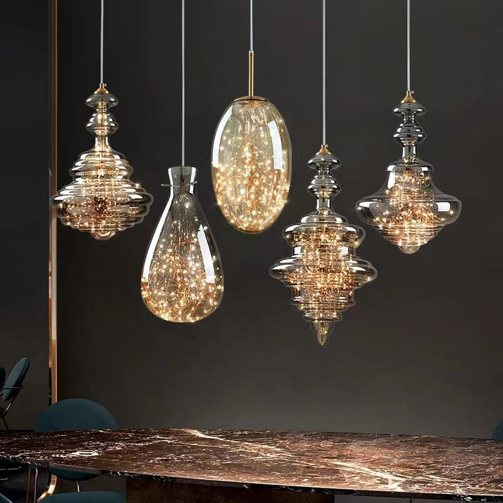 Lampe suspendue étoilée en verre gris pour une atmosphère enchanteresse