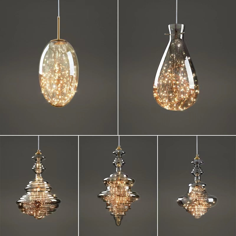 Lampe suspendue étoilée en verre gris pour une atmosphère enchanteresse