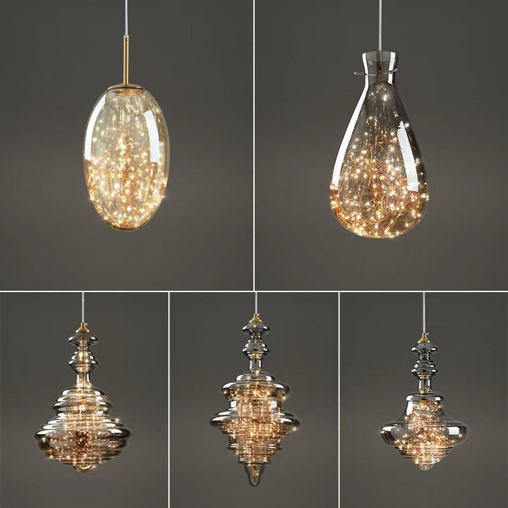 Lampe suspendue étoilée en verre gris pour une atmosphère enchanteresse