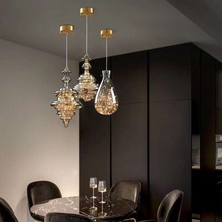 Lampe suspendue étoilée en verre gris pour une atmosphère enchanteresse