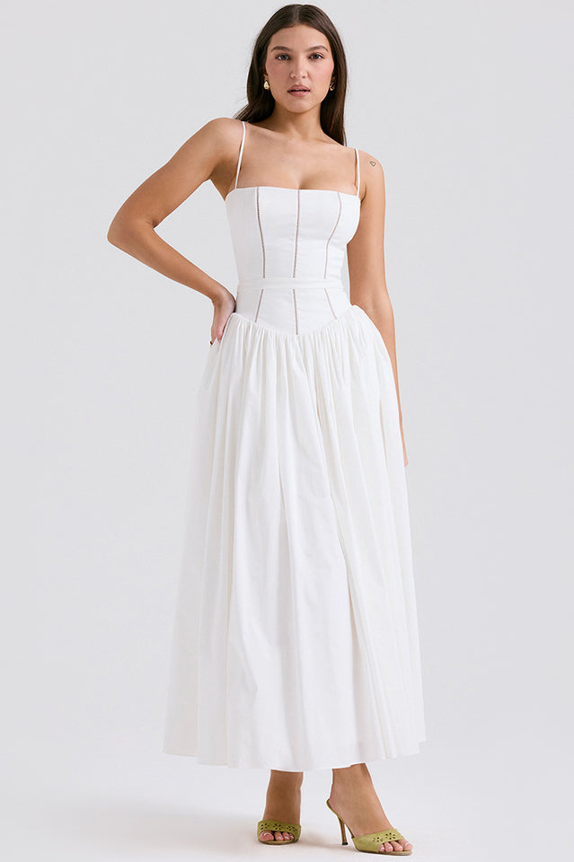 Isabelle Robe Blanche en Coton – Style Estival Élégant