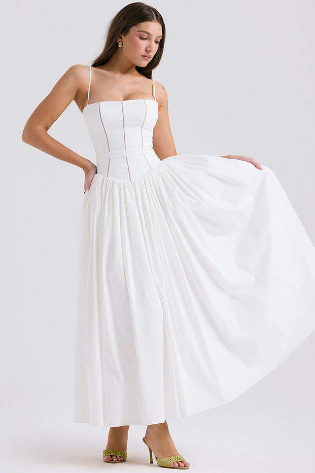 Isabelle Robe Blanche en Coton – Style Estival Élégant