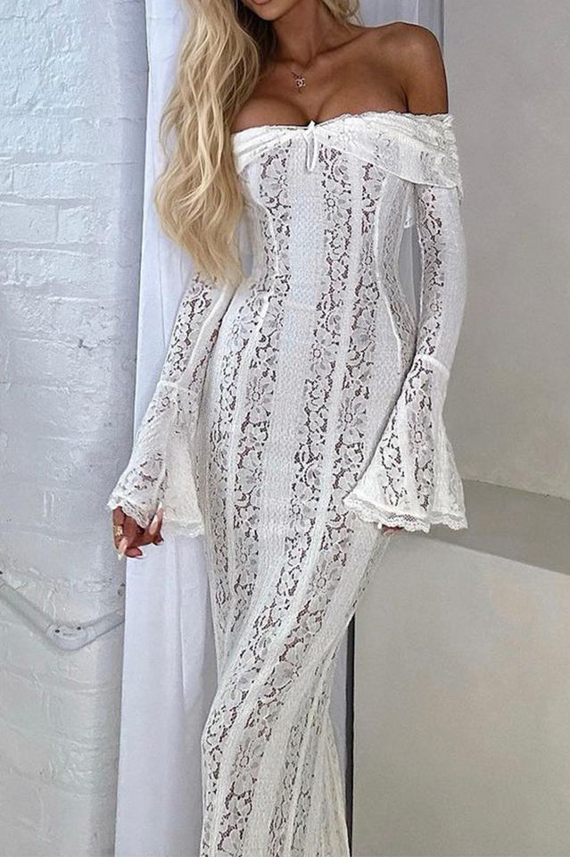 Élina Robe Longue Épaules Dénudées Dentelle Fleurie – Chic Romantique