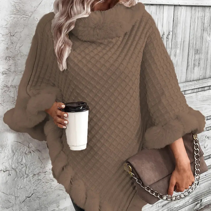Pull d'hiver à col de tortue Chic Jattina pour femmes avec accents de fourrure luxueux