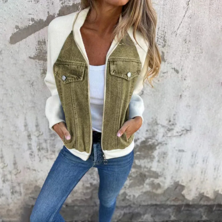 Carolina | Veste bombardier en denim pour femmes avec poches pratiques