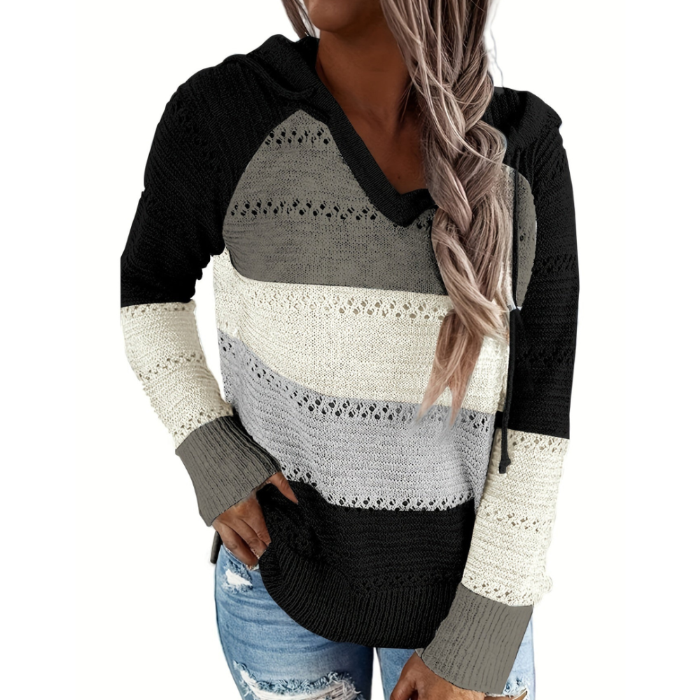 Kristina | Pull à capuche à col en V pour femmes | Pull en tricot douillet