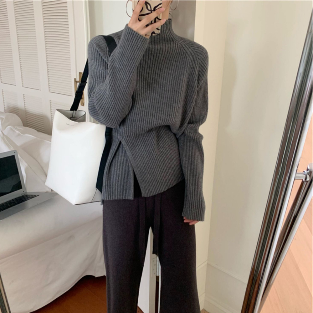 Maloi | Pull à col roulé élégant pour femmes avec nœud fendu | Coupe décontractée