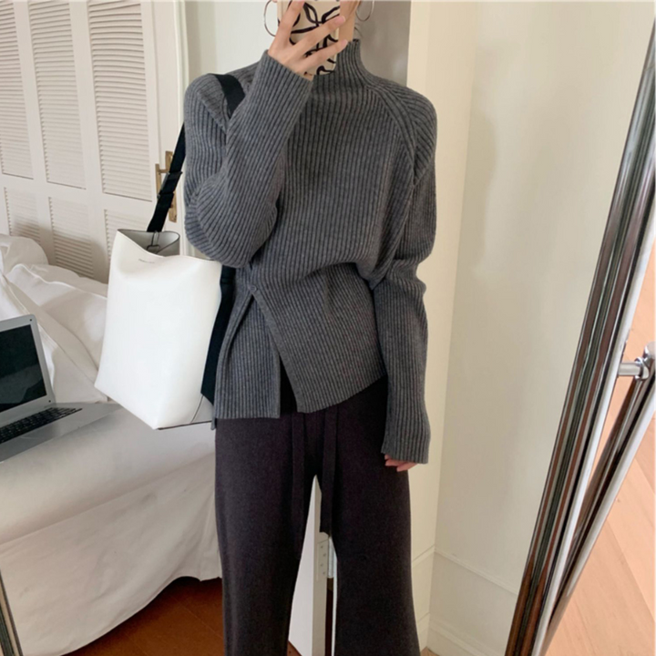Maloi | Pull à col roulé élégant pour femmes avec nœud fendu | Coupe décontractée