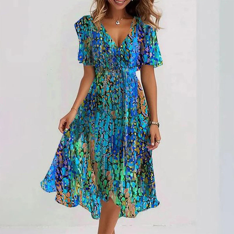 LD | Robe Portefeuille Asymétrique à Manches Bouffantes – Style Glamour