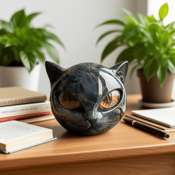 Lunaris – Sculpture de Tête de Chat Noir Mystique – Décoration Élégante et Unique