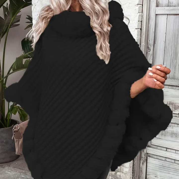 Pull d'hiver à col de tortue Chic Jattina pour femmes avec accents de fourrure luxueux