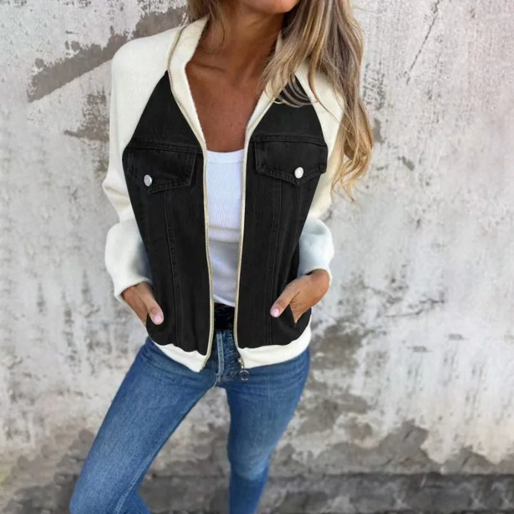Carolina | Veste bombardier en denim pour femmes avec poches pratiques