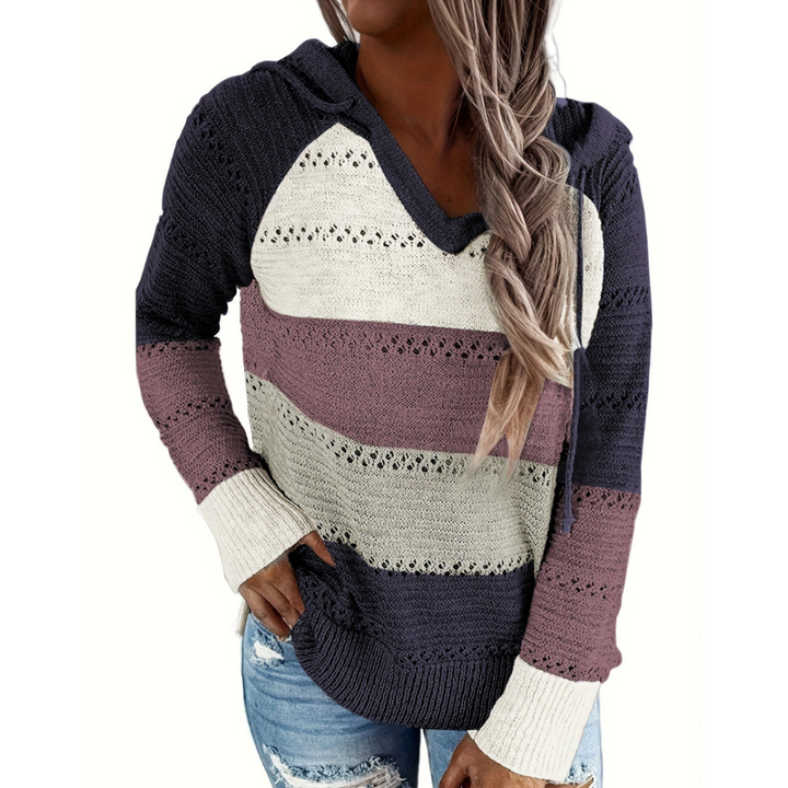 Kristina | Pull à capuche à col en V pour femmes | Pull en tricot douillet