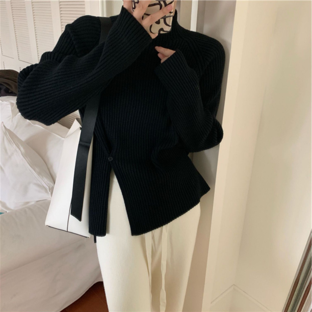 Maloi | Pull à col roulé élégant pour femmes avec nœud fendu | Coupe décontractée
