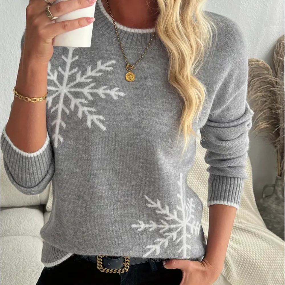 Dinah | Elegant Woven Women's Sweater with Snowflake Pattern (Pull femme tissé élégant avec motif de flocons de neige)