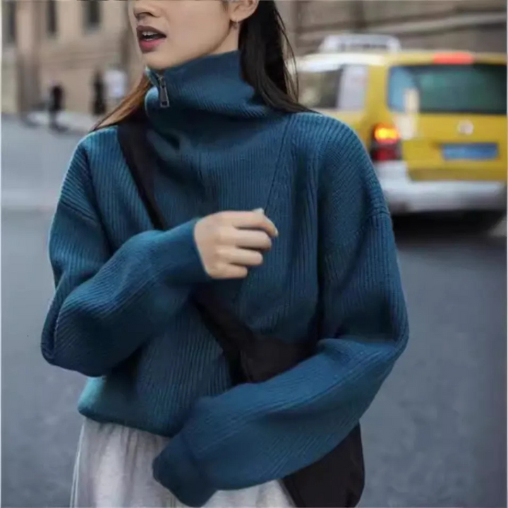 Jowena | Pull en tricot doux pour dames avec demi-fermeture à glissière