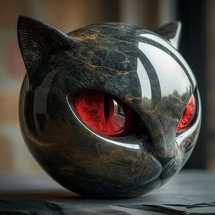 Lunaris – Sculpture de Tête de Chat Noir Mystique – Décoration Élégante et Unique