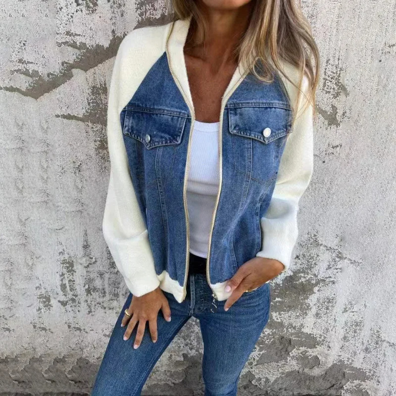 Carolina | Veste bombardier en denim pour femmes avec poches pratiques