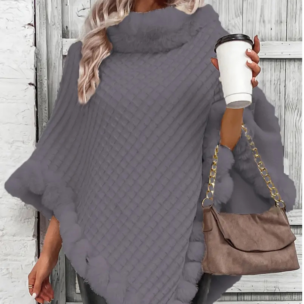 Pull d'hiver à col de tortue Chic Jattina pour femmes avec accents de fourrure luxueux