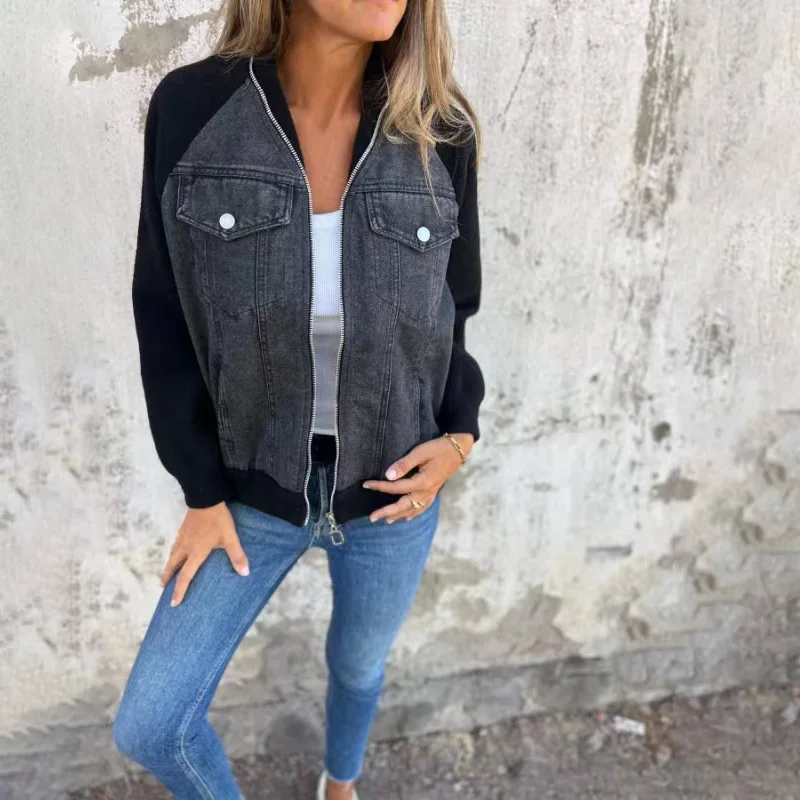 Carolina | Veste bombardier en denim pour femmes avec poches pratiques