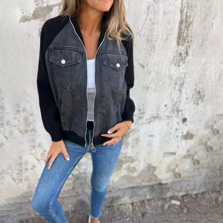 Carolina | Veste bombardier en denim pour femmes avec poches pratiques