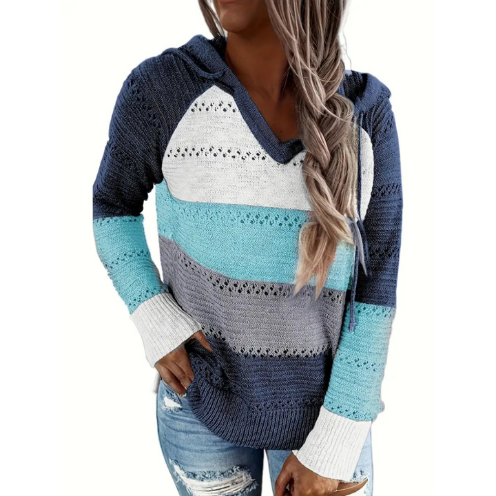 Kristina | Pull à capuche à col en V pour femmes | Pull en tricot douillet