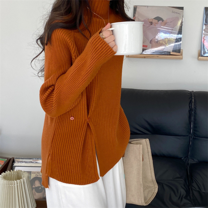 Maloi | Pull à col roulé élégant pour femmes avec nœud fendu | Coupe décontractée