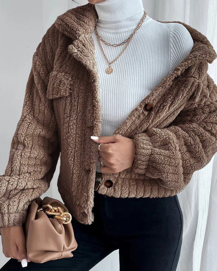 Veste épaisse tendance et confortable avec bouton inversé et manches longues
