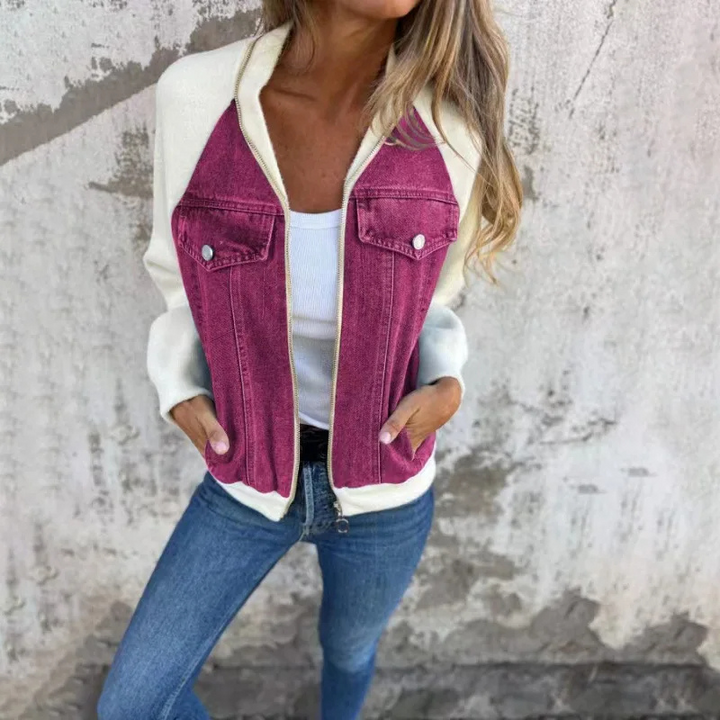Carolina | Veste bombardier en denim pour femmes avec poches pratiques