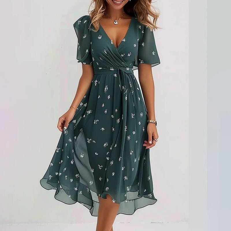 LD | Robe Portefeuille Asymétrique à Manches Bouffantes – Style Glamour