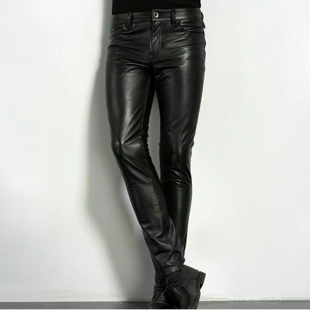 Pantalon élégant en similicuir raffiné pour hommes, noir