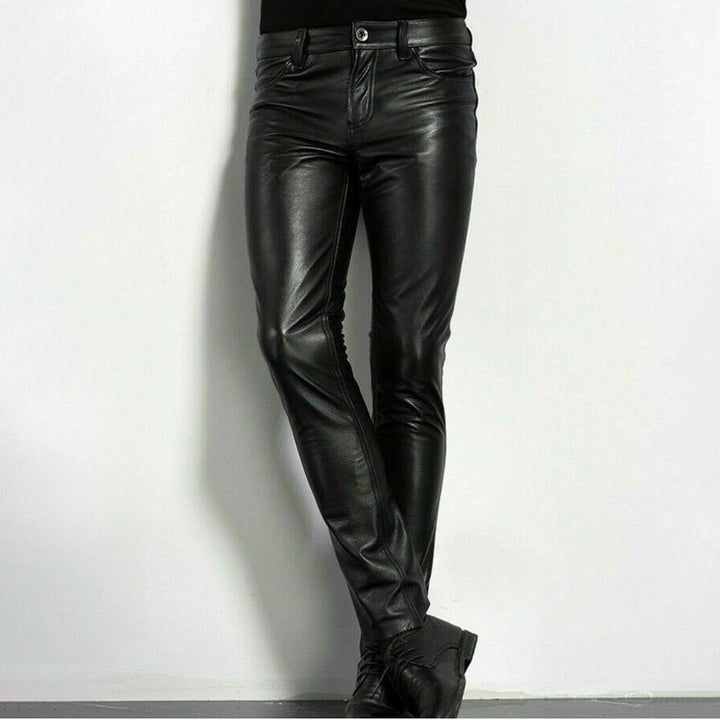 Pantalon élégant en similicuir raffiné pour hommes, noir
