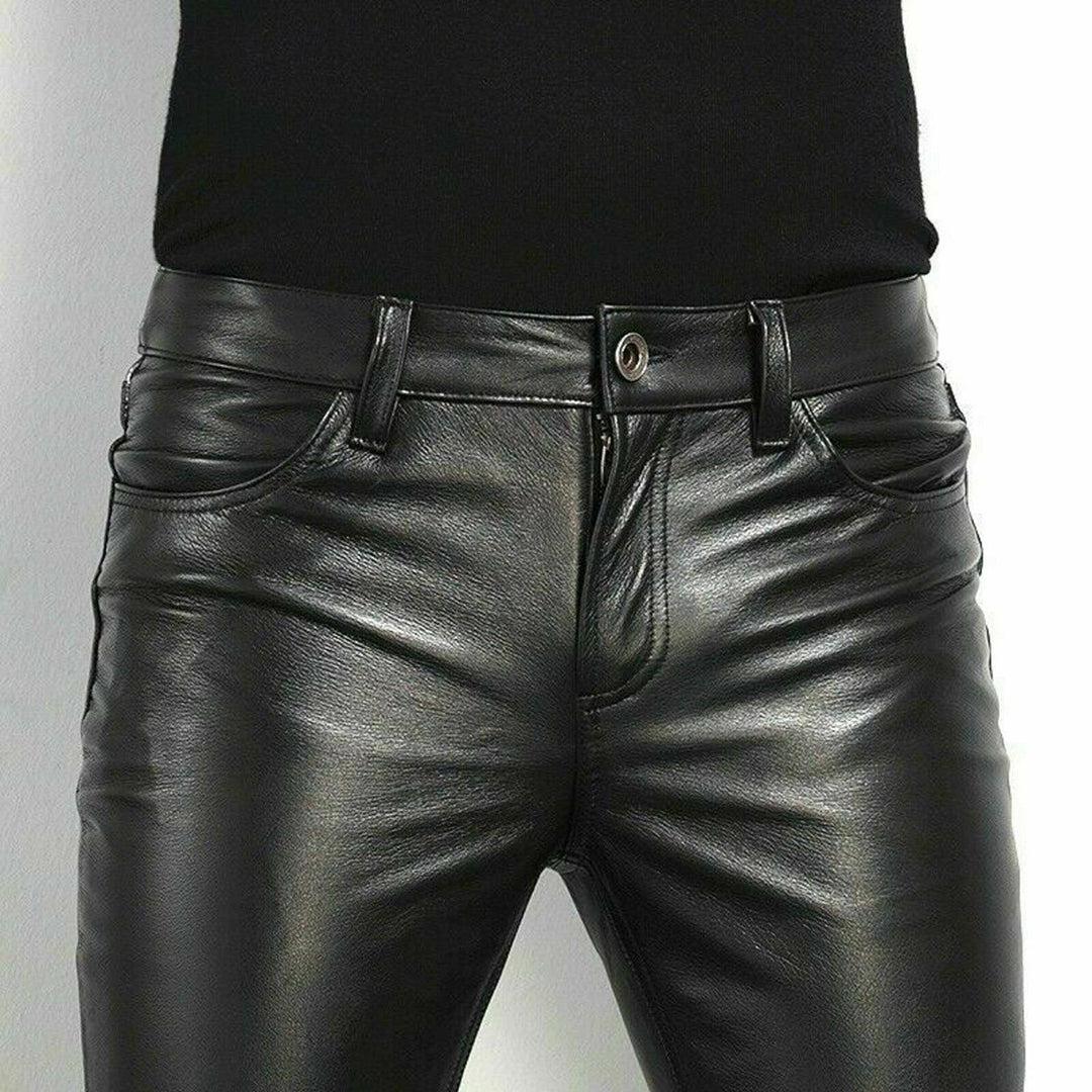 Pantalon élégant en similicuir raffiné pour hommes, noir