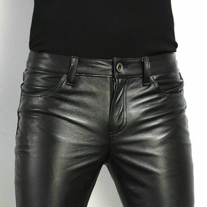 Pantalon élégant en similicuir raffiné pour hommes, noir