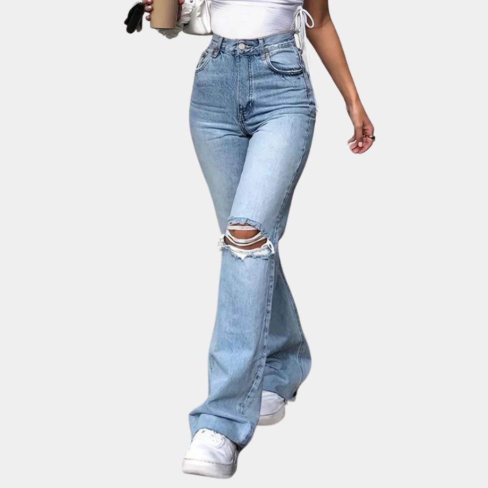 Primavera - Pantalon taille haute tendance pour femmes avec déchirures élégantes