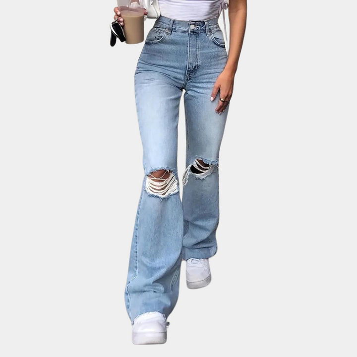 Primavera - Pantalon taille haute tendance pour femmes avec déchirures élégantes