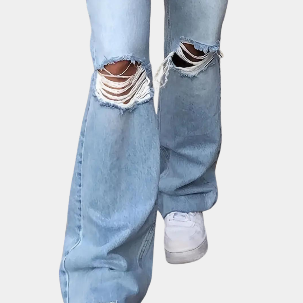 Primavera - Pantalon taille haute tendance pour femmes avec déchirures élégantes
